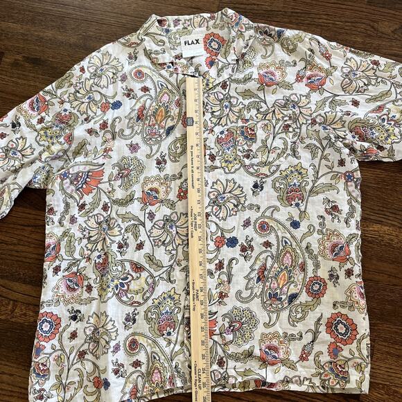 FLAX Women Medium 100 % linen Paisley Long Sleeves Button Down Shirt - Picture 4 of 12